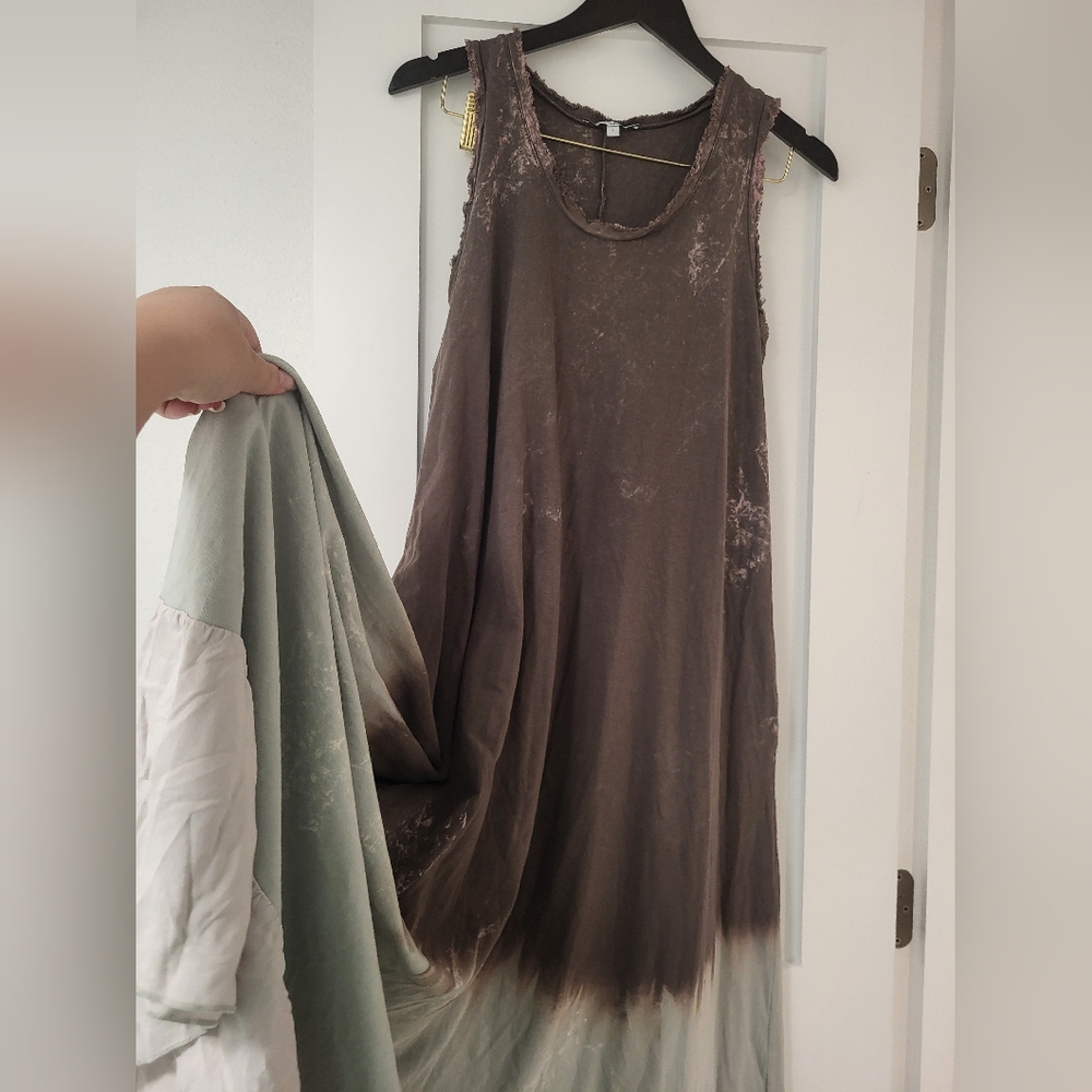 Boho Ombre Grunge Maxi Distressed Fall Beach Dress Tempo Paris Sz S